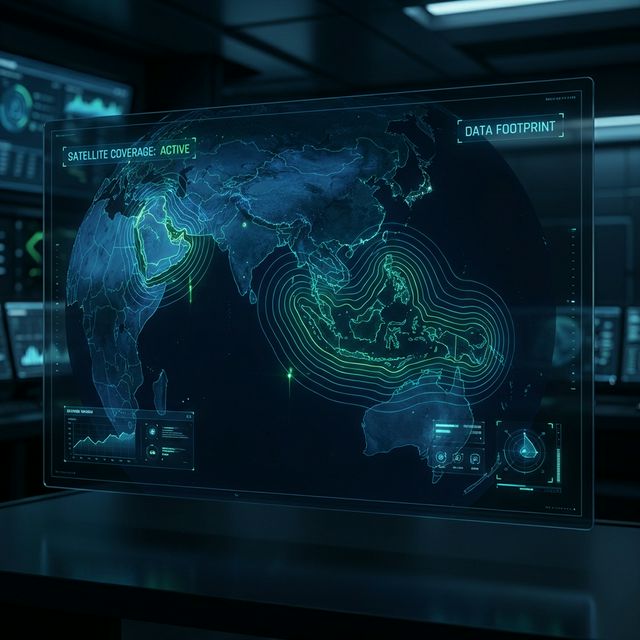 Satellite coverage map visualization of Indonesia and Middle East